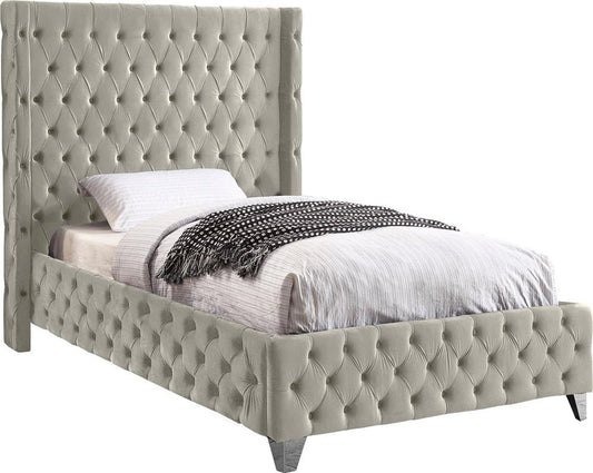 Meridian Furniture - Savan Cream Velvet Twin Bed - SavanCream-T veiw 2