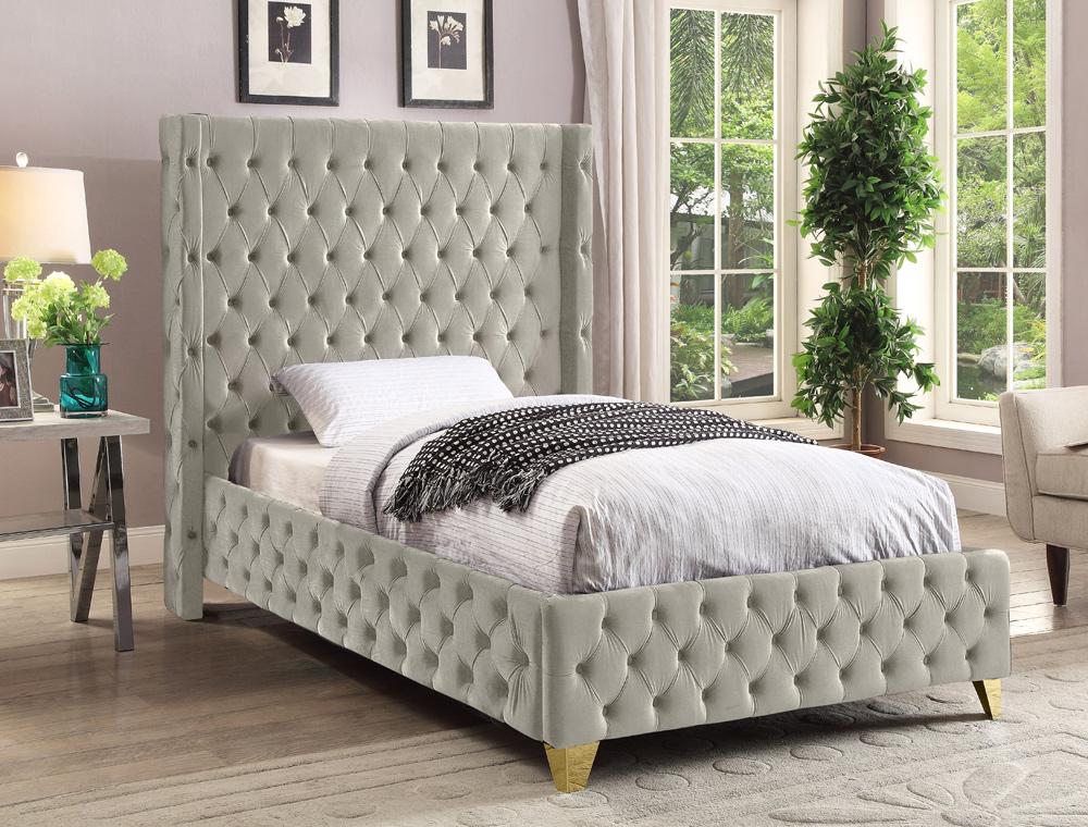 Meridian Furniture - Savan Cream Velvet Twin Bed - SavanCream-T veiw 3