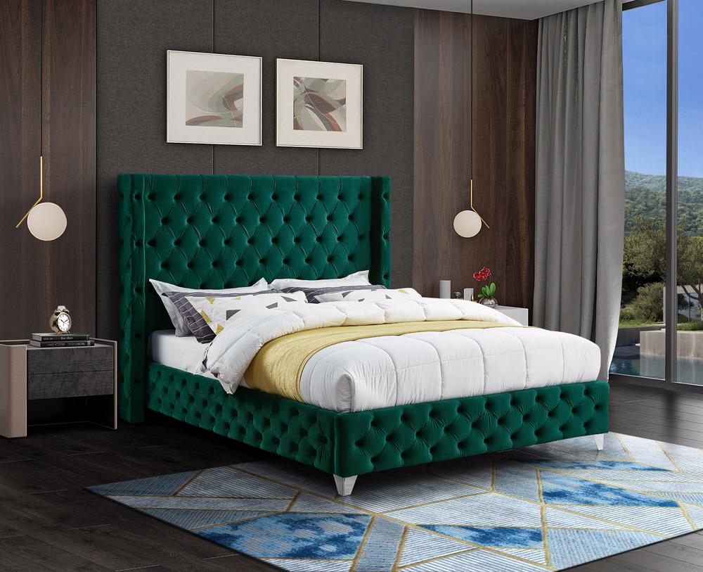 Meridian Furniture - Savan Green Velvet Full Bed - SavanGreen-F veiw 4