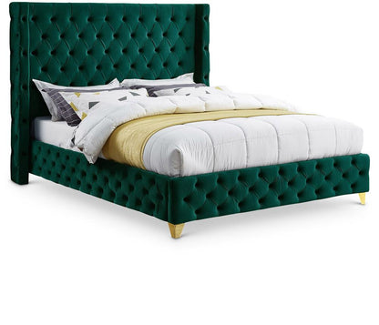 Meridian Furniture - Savan Green Velvet Queen Bed - SavanGreen-Q veiw 1