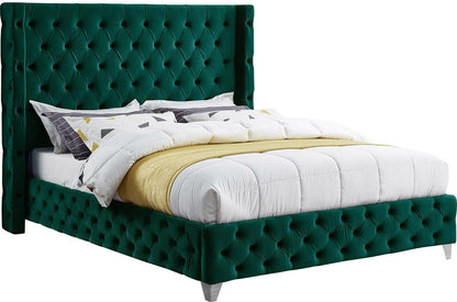 Meridian Furniture - Savan Green Velvet Queen Bed - SavanGreen-Q veiw 2