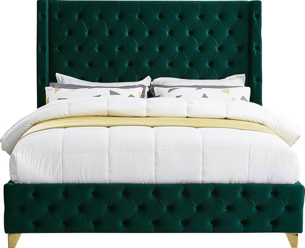 Meridian Furniture - Savan Green Velvet Queen Bed - SavanGreen-Q veiw 5