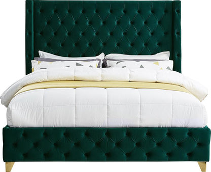 Meridian Furniture - Savan Green Velvet Queen Bed - SavanGreen-Q veiw 5