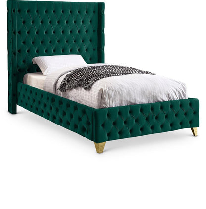 Meridian Furniture - Savan Green Velvet Twin Bed - SavanGreen-T veiw 1