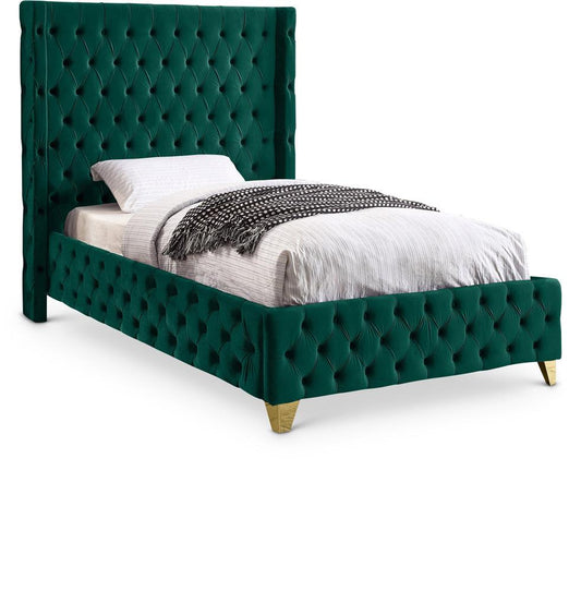 Meridian Furniture - Savan Green Velvet Twin Bed - SavanGreen-T veiw 1