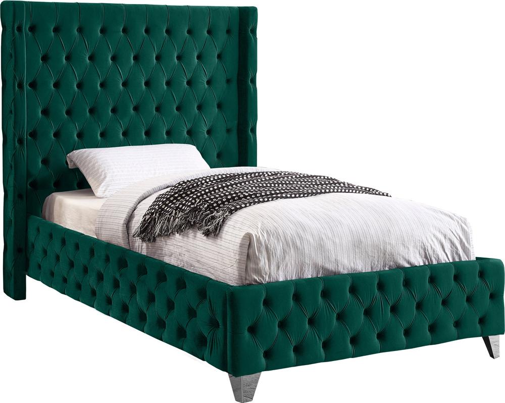 Meridian Furniture - Savan Green Velvet Twin Bed - SavanGreen-T veiw 2