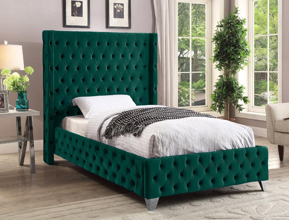 Meridian Furniture - Savan Green Velvet Twin Bed - SavanGreen-T veiw 4