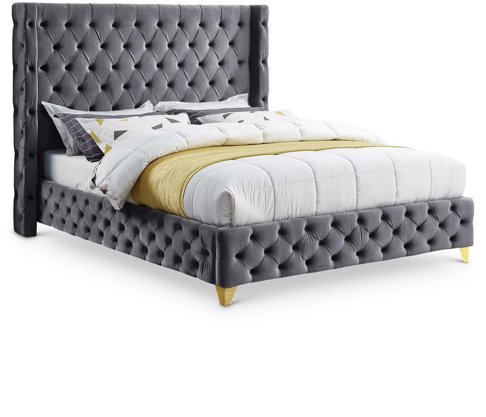 Meridian Furniture - Savan Grey Velvet King Bed - SavanGrey-K veiw 1