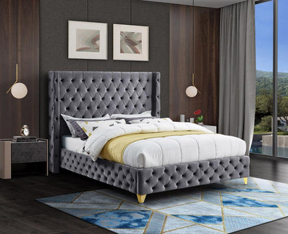 Meridian Furniture - Savan Grey Velvet Queen Bed - SavanGrey-Q veiw 3