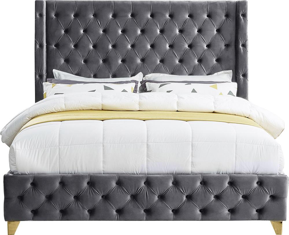 Meridian Furniture - Savan Grey Velvet Queen Bed - SavanGrey-Q veiw 5