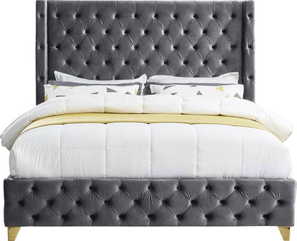 Meridian Furniture - Savan Grey Velvet Queen Bed - SavanGrey-Q veiw 5