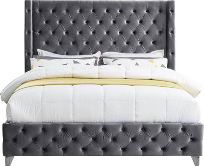 Meridian Furniture - Savan Grey Velvet Queen Bed - SavanGrey-Q veiw 6