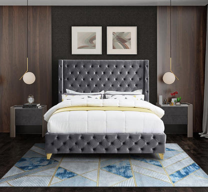 Meridian Furniture - Savan Grey Velvet Queen Bed - SavanGrey-Q veiw 7