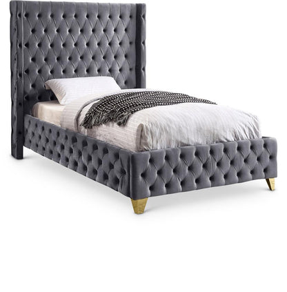 Meridian Furniture - Savan Grey Velvet Twin Bed - SavanGrey-T veiw 1