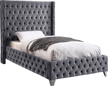 Meridian Furniture - Savan Grey Velvet Twin Bed - SavanGrey-T veiw 2