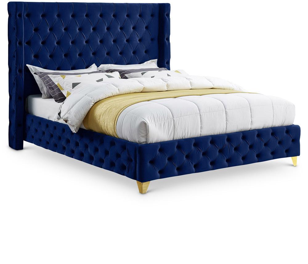 Meridian Furniture - Savan Navy Velvet Full Bed - SavanNavy-F veiw 1