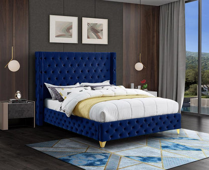 Meridian Furniture - Savan Navy Velvet Queen Bed - SavanNavy-Q veiw 3