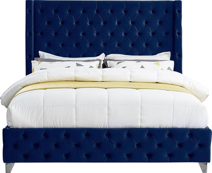 Meridian Furniture - Savan Navy Velvet Queen Bed - SavanNavy-Q veiw 6