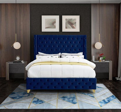 Meridian Furniture - Savan Navy Velvet Queen Bed - SavanNavy-Q veiw 7