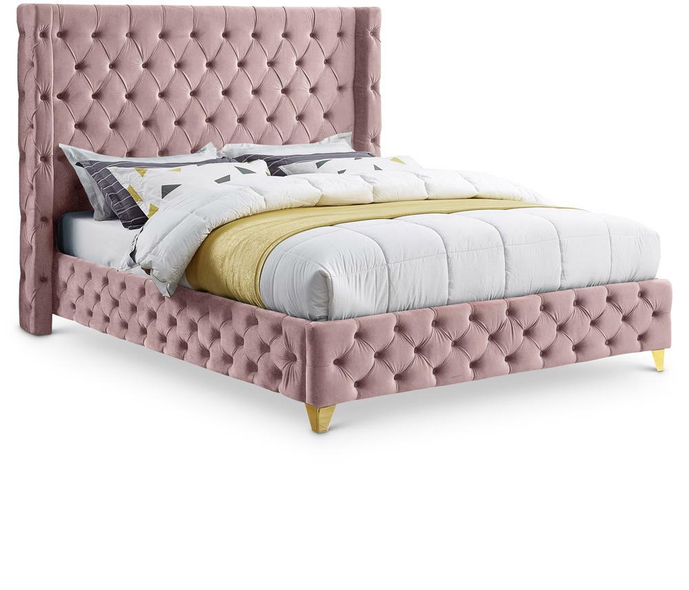 Meridian Furniture - Savan Pink Velvet Full Bed - SavanPink-F veiw 1