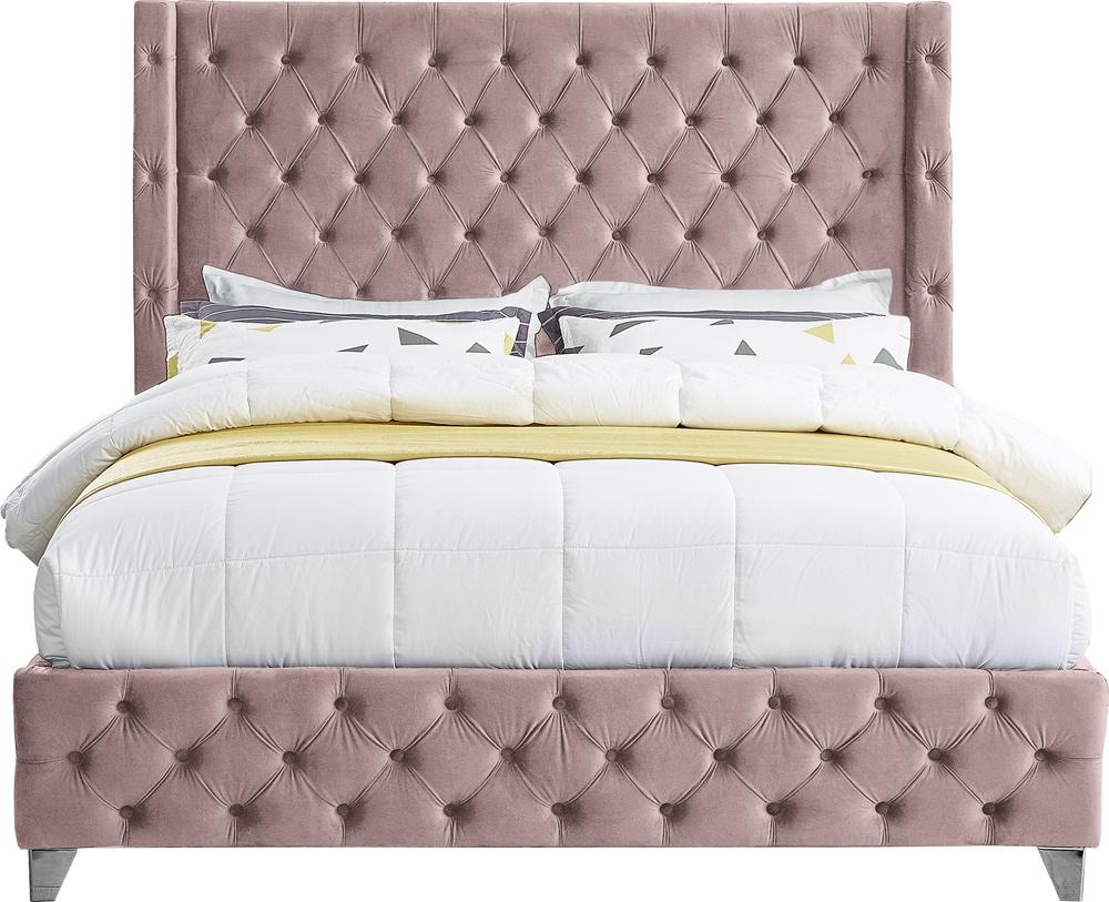 Meridian Furniture - Savan Pink Velvet Full Bed - SavanPink-F veiw 6