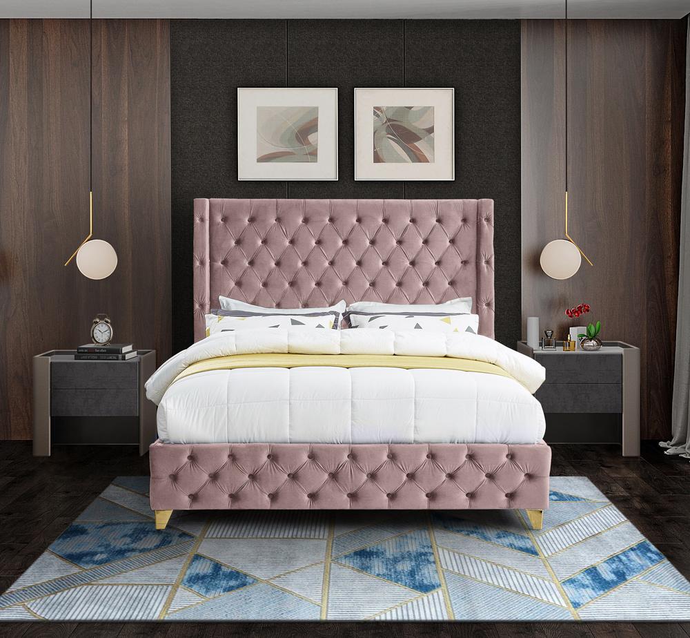 Meridian Furniture - Savan Pink Velvet Full Bed - SavanPink-F veiw 7
