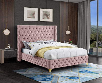 Meridian Furniture - Savan Pink Velvet King Bed - SavanPink-K veiw 3