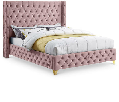 Meridian Furniture - Savan Pink Velvet Queen Bed - SavanPink-Q veiw 1