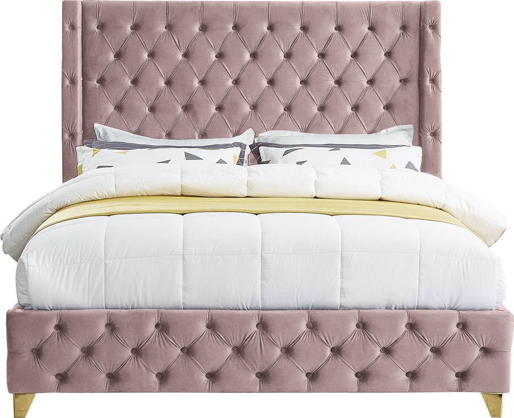 Meridian Furniture - Savan Pink Velvet Queen Bed - SavanPink-Q veiw 5