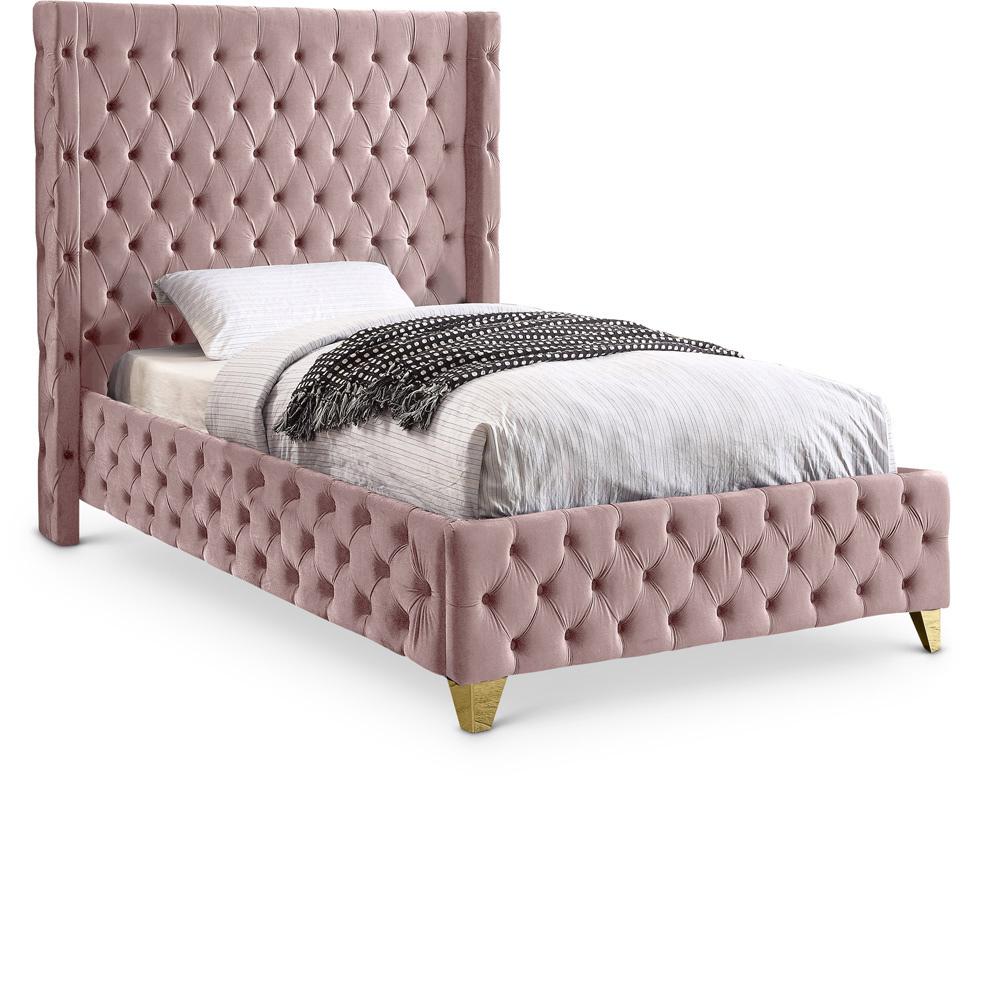 Meridian Furniture - Savan Pink Velvet Twin Bed - SavanPink-T