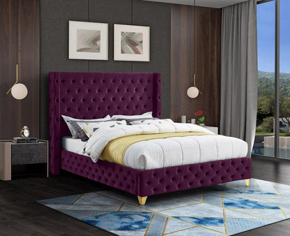 Meridian Furniture - Savan Purple Velvet Full Bed - SavanPurple-F veiw 3