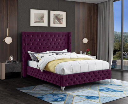 Meridian Furniture - Savan Purple Velvet Full Bed - SavanPurple-F veiw 4