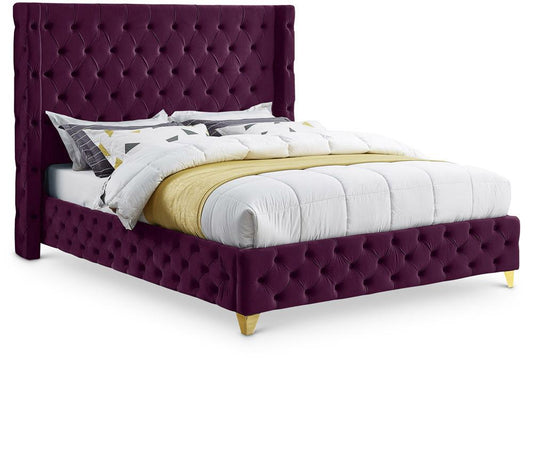 Meridian Furniture - Savan Purple Velvet Queen Bed - SavanPurple-Q veiw 1