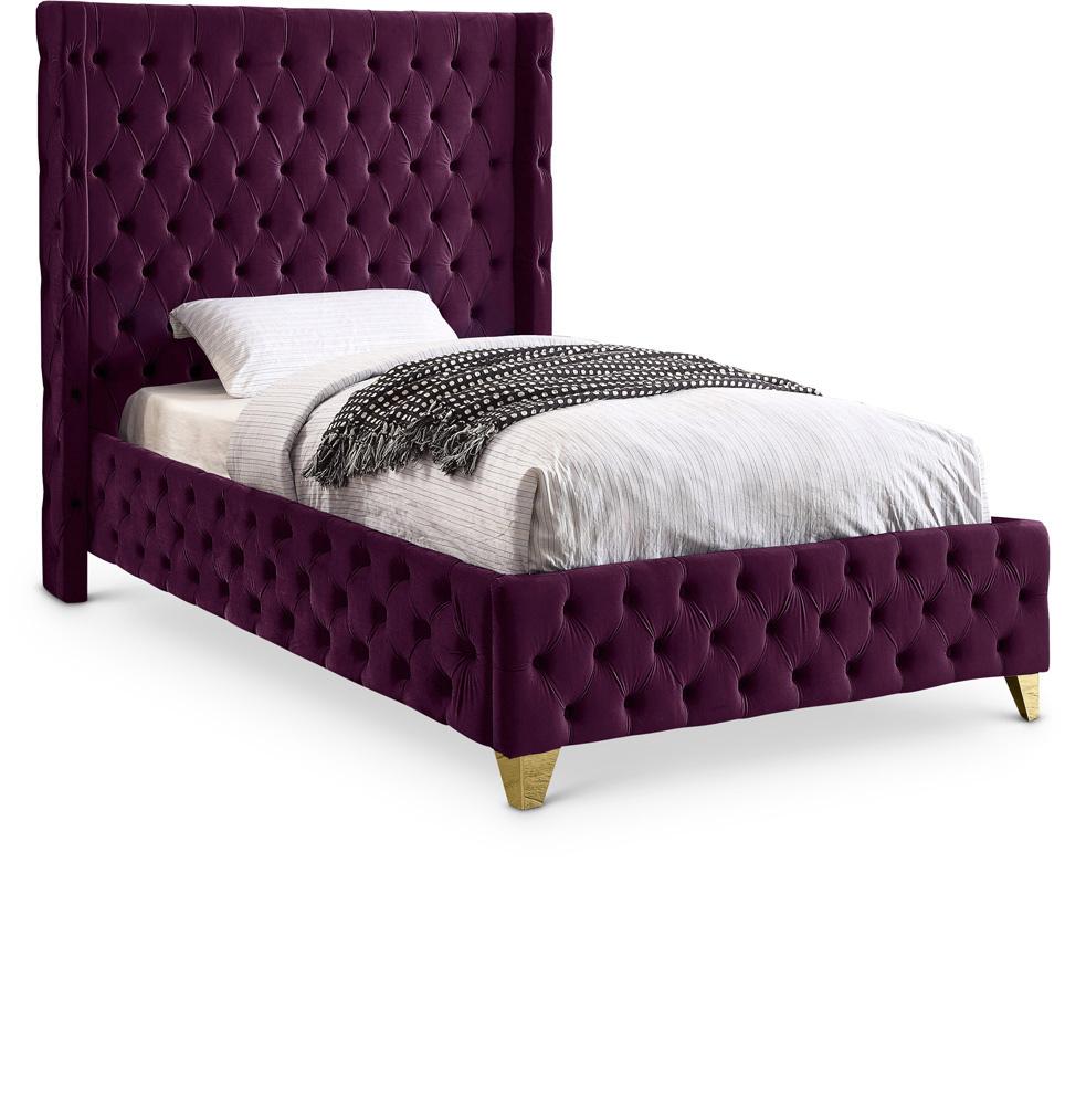 Meridian Furniture - Savan Purple Velvet Twin Bed - SavanPurple-T veiw 1