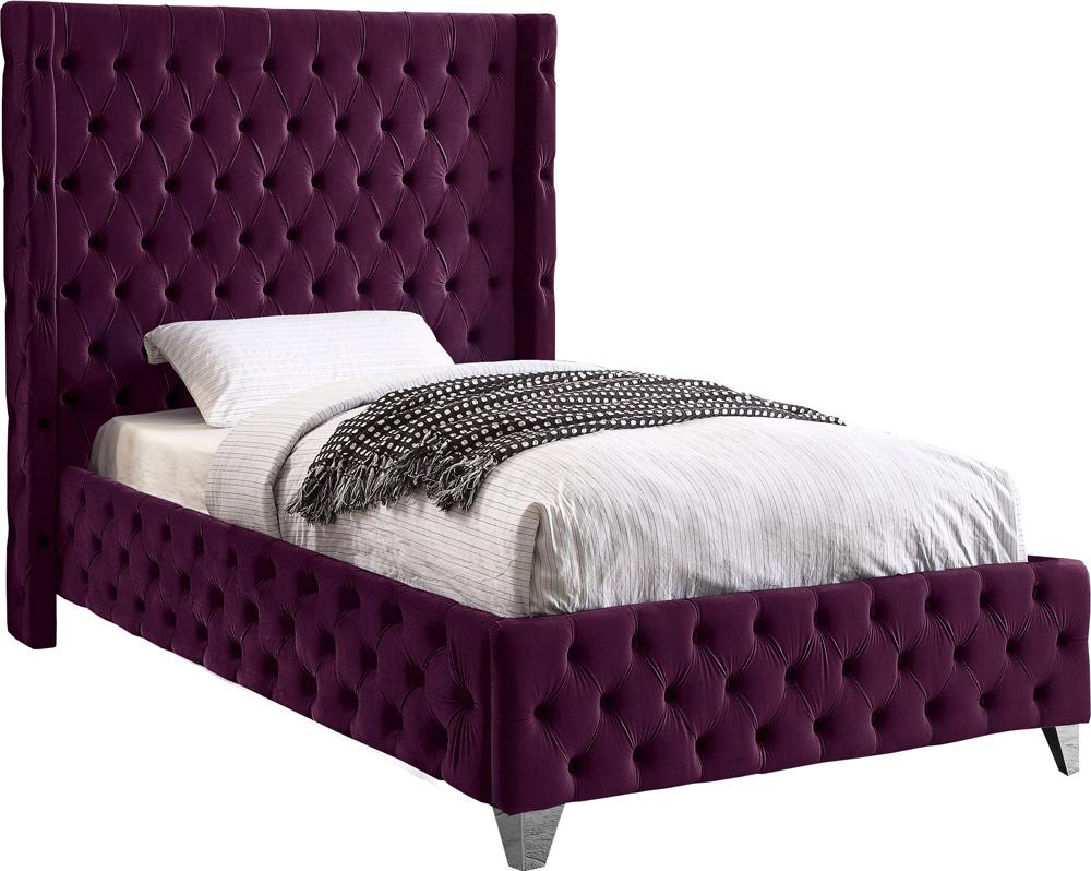 Meridian Furniture - Savan Purple Velvet Twin Bed - SavanPurple-T veiw 2