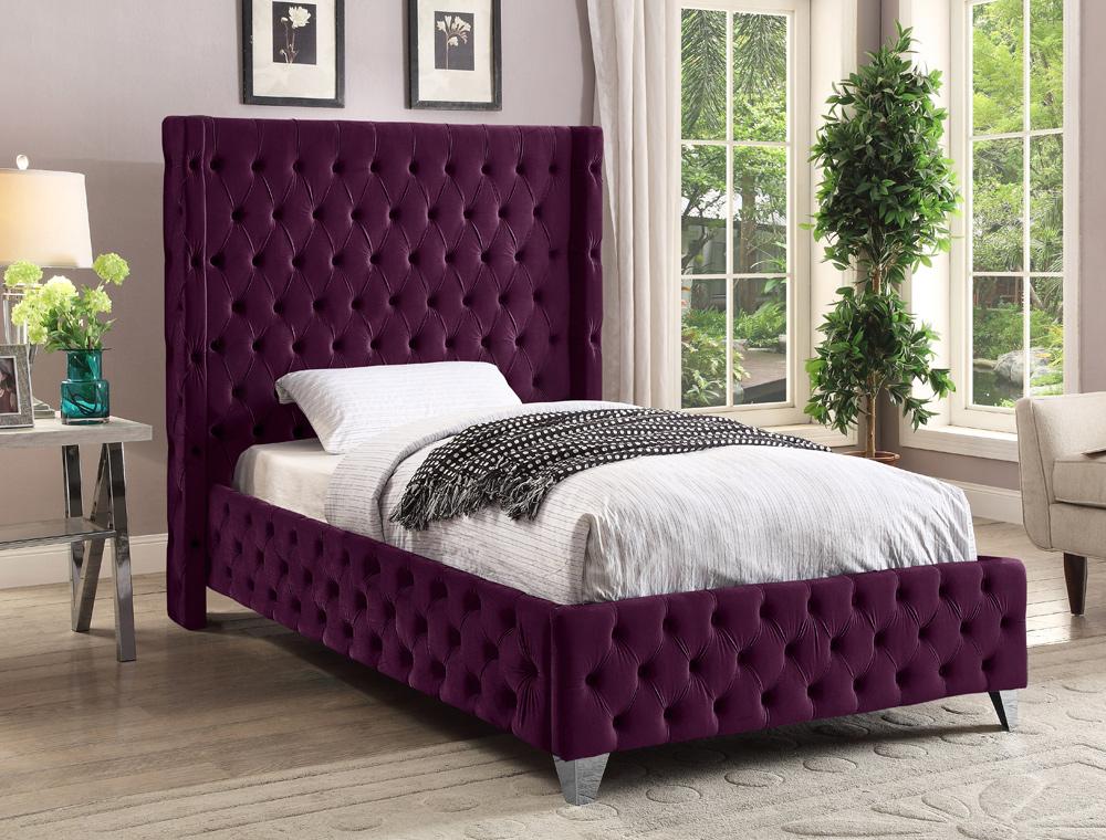 Meridian Furniture - Savan Purple Velvet Twin Bed - SavanPurple-T veiw 4