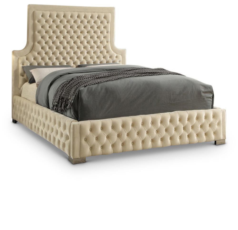 Meridian Furniture - Sedona Cream Velvet King Bed - SedonaCream-K veiw 1