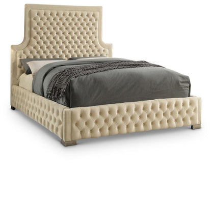Meridian Furniture - Sedona Cream Velvet Queen Bed - SedonaCream-Q veiw 1