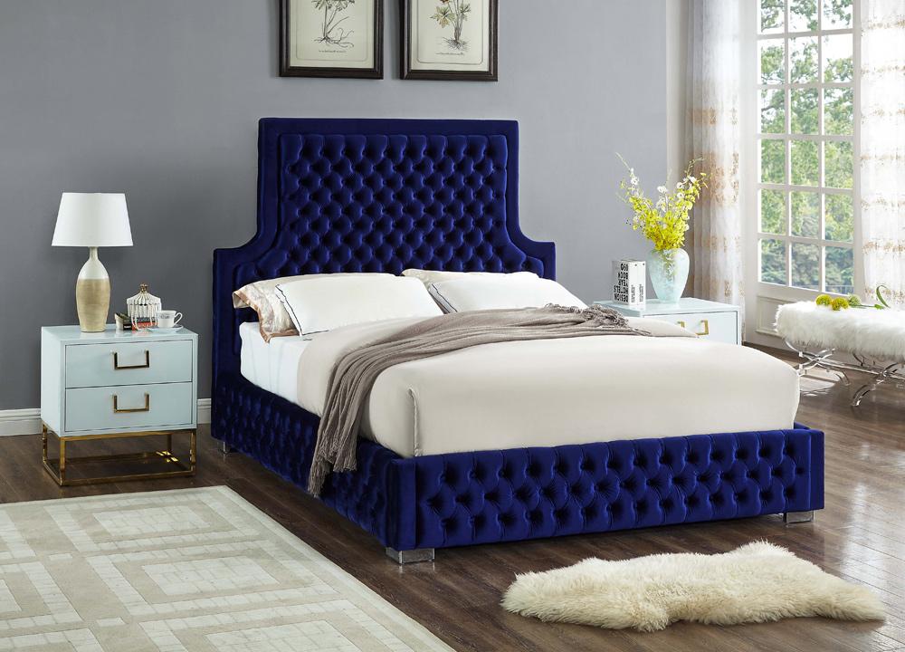 Meridian Furniture - Sedona Navy Velvet Queen Bed - SedonaNavy-Q veiw 2