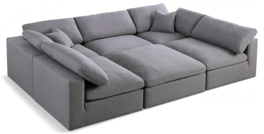 Meridian Furniture - Serene Grey Linen Textured Fabric Deluxe Comfort Modular Sectional - 6Pc - 601Grey-Sec6C view 1