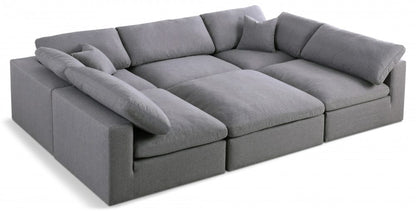 Meridian Furniture - Serene Grey Linen Textured Fabric Deluxe Comfort Modular Sectional - 6Pc - 601Grey-Sec6C view 1