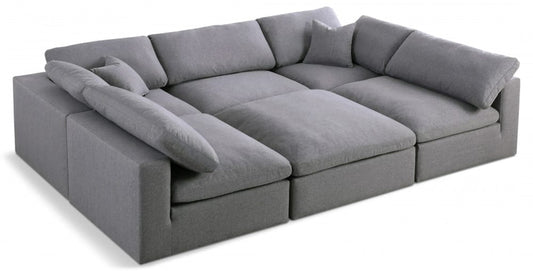 Meridian Furniture - Serene Grey Linen Textured Fabric Deluxe Comfort Modular Sectional - 6Pc - 601Grey-Sec6C view 1