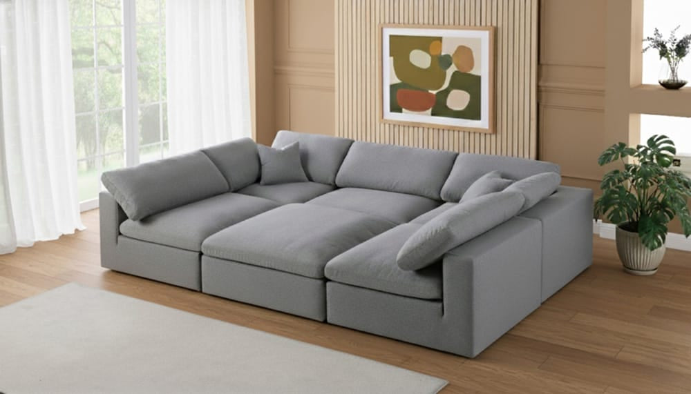 Meridian Furniture - Serene Grey Linen Textured Fabric Deluxe Comfort Modular Sectional - 6Pc - 601Grey-Sec6C view 5