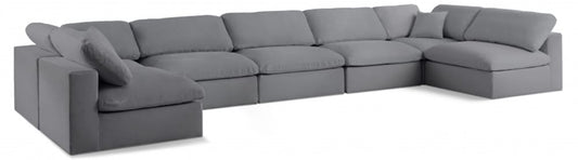 Meridian Furniture - Serene Grey Linen Textured Fabric Deluxe Comfort Modular Sectional - 7Pc - 601Grey-Sec7B view 1
