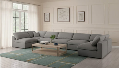 Meridian Furniture - Serene Grey Linen Textured Fabric Deluxe Comfort Modular Sectional - 7Pc - 601Grey-Sec7B view 6