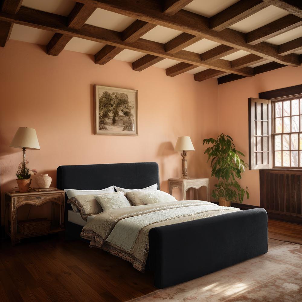 Meridian Furniture - Sloan Black Velvet Queen Bed - SloanBlack-Q veiw 2