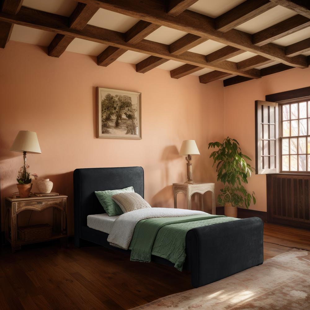 Meridian Furniture - Sloan Black Velvet Twin Bed - SloanBlack-T veiw 2