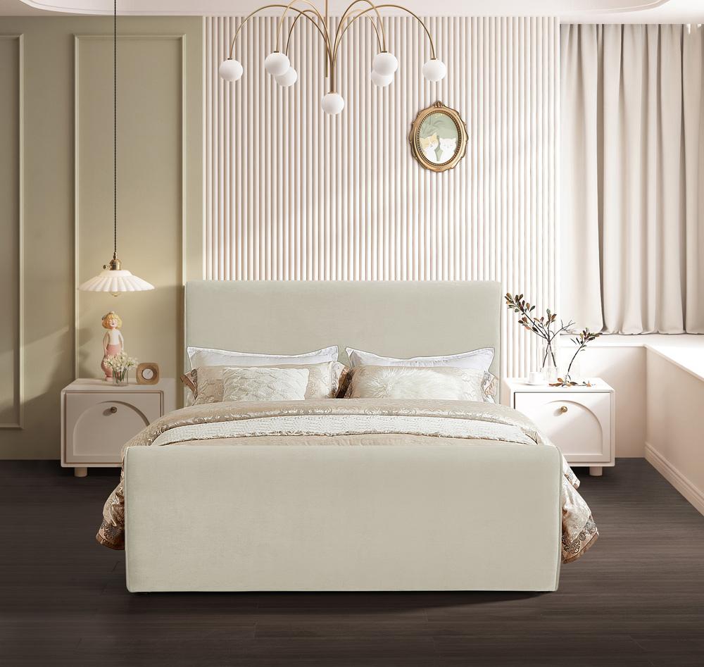 Meridian Furniture - Sloan Cream Velvet Queen Bed - SloanCream-Q veiw 4