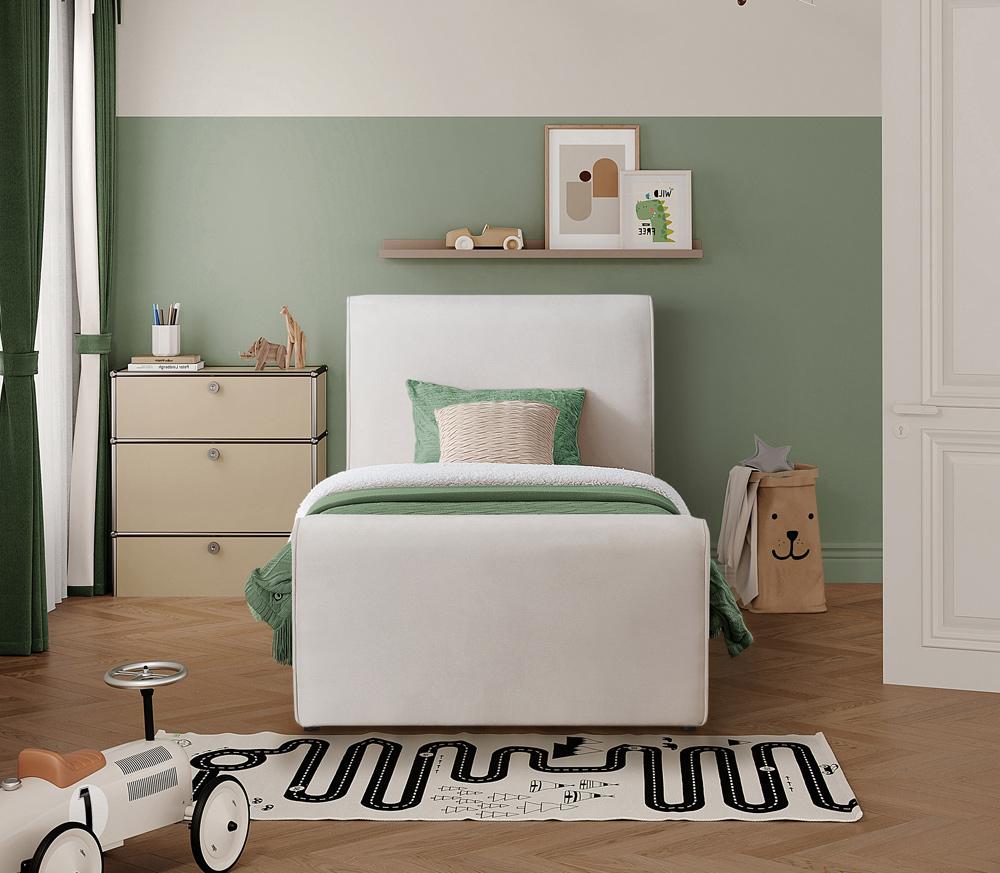 Meridian Furniture - Sloan Cream Velvet Twin Bed - SloanCream-T veiw 4