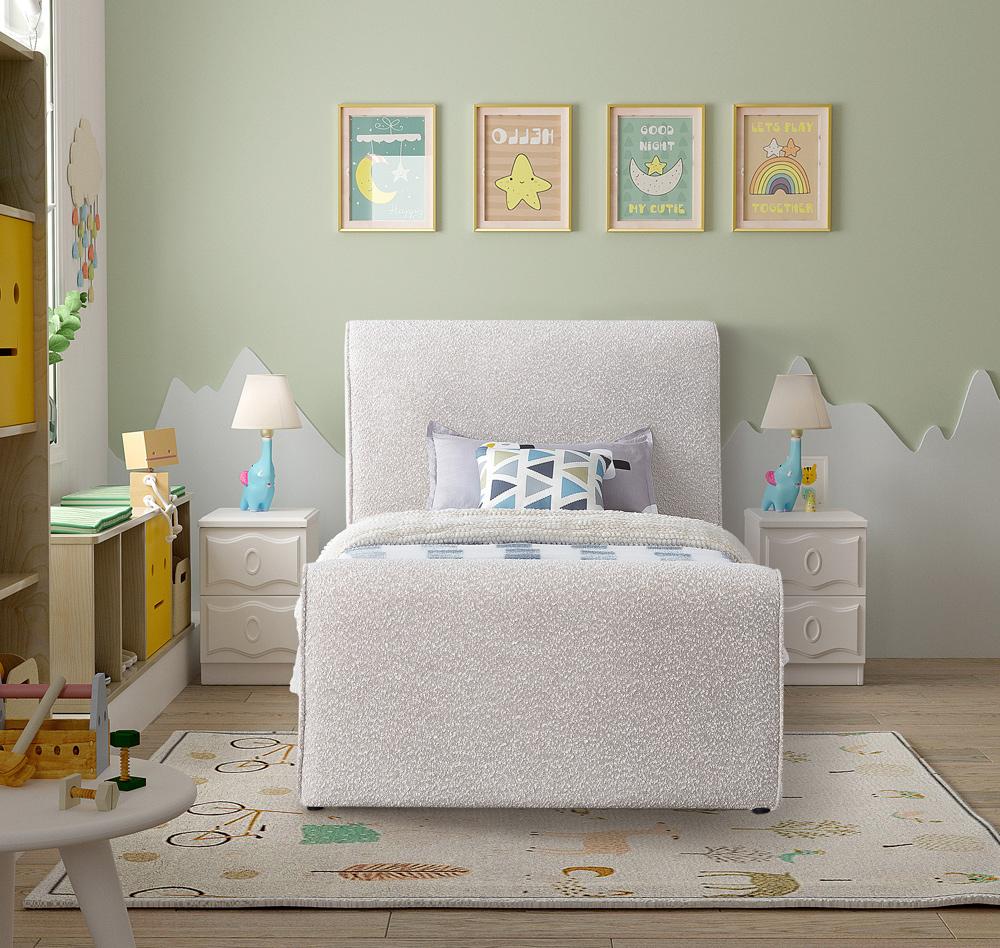 Meridian Furniture - Stylus Cream Boucle Fabric Twin Bed - StylusCream-T veiw 4